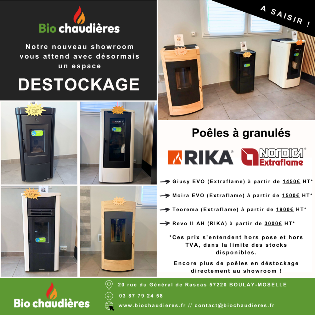 Déstockage de poêles à granulés Extraflame et Rika août 2024